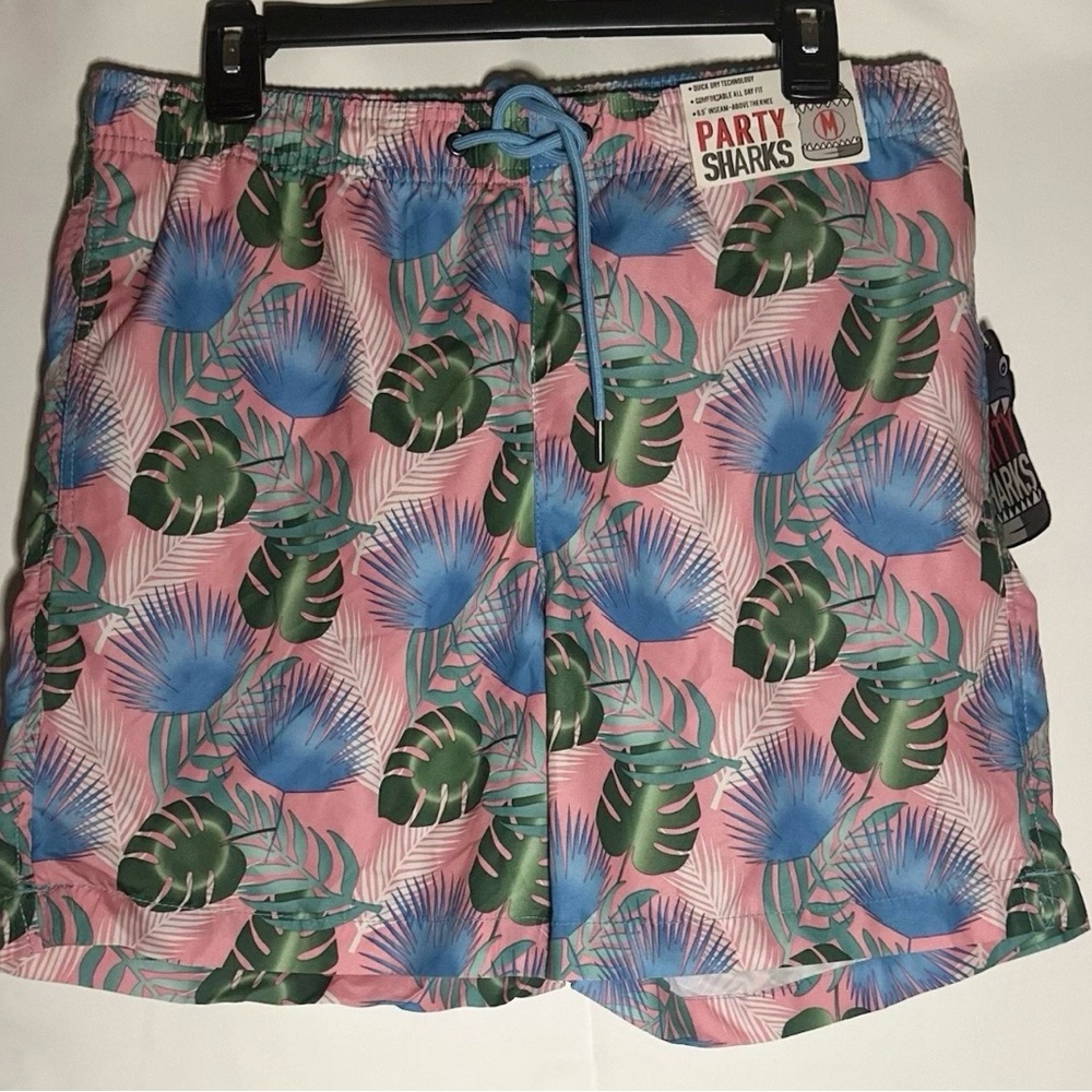 Party Sharks Swim Trunks Mens Medium Watermark Floral Pink NWT MSRP $52